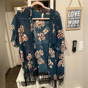 Floral Kimono with Fringe